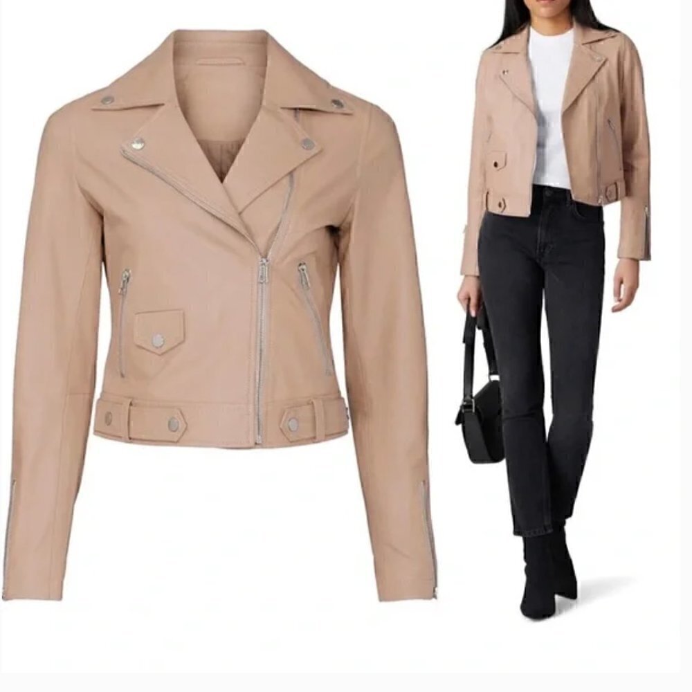 Slate & Willow Leather Moto Jacket Classic Nude Size S